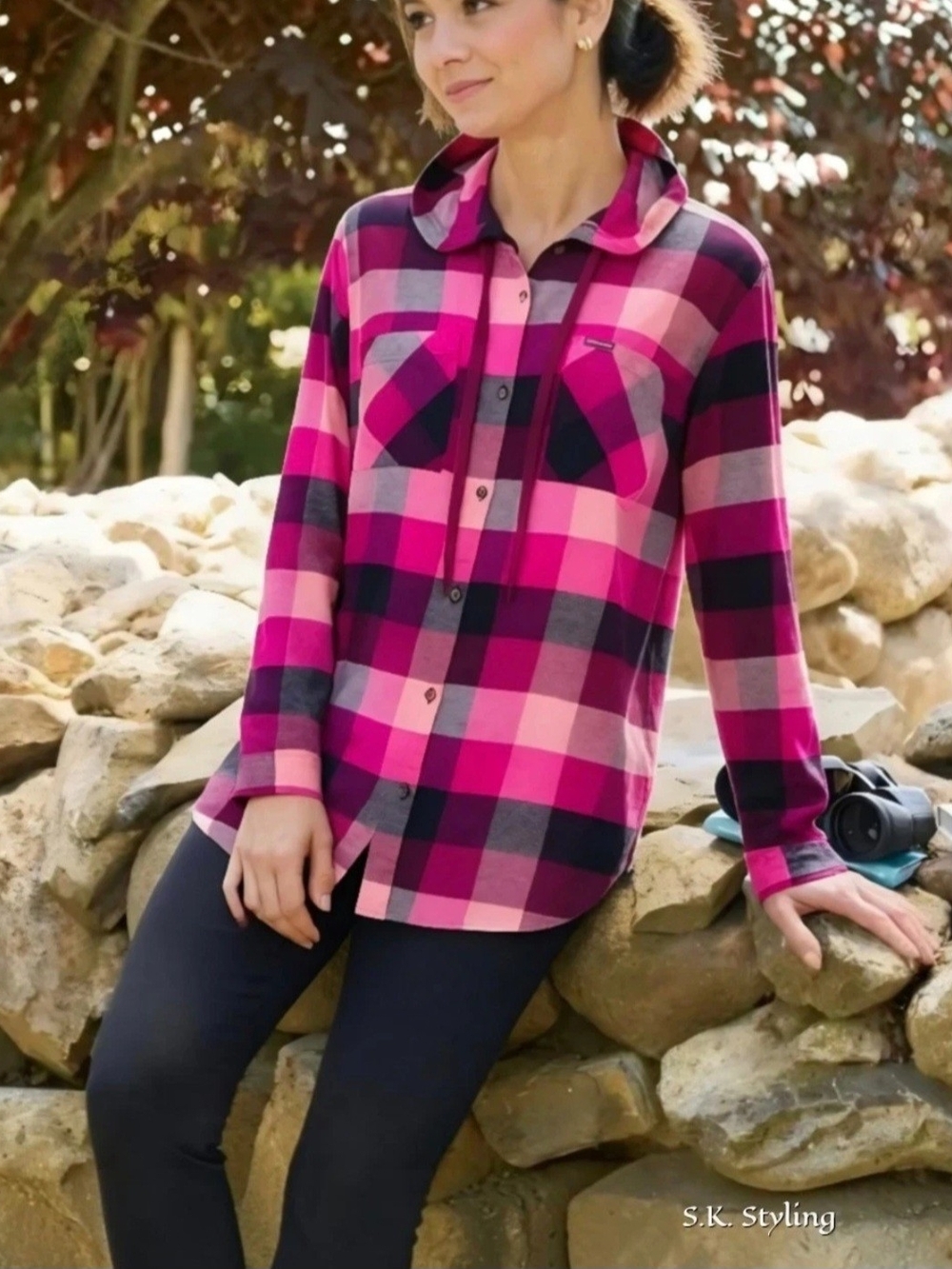Columbia Sportswear Plaid Button-up Flannel Tunic Hoodie Roll Tab Sleeve XXL